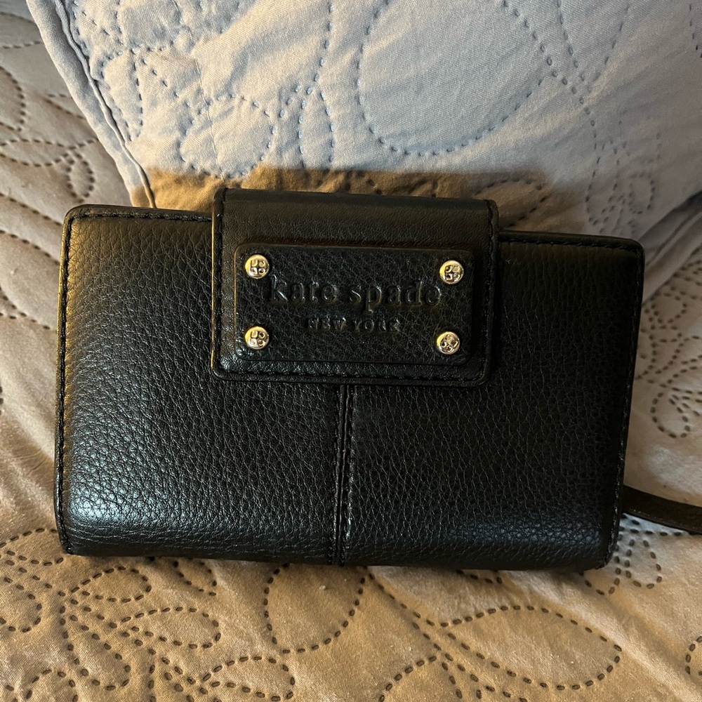 kate spade Black Leather Wallet with Gold Hardware